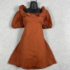 Majorelle Milkmaid Puff Sleeve Fit & Flare Dress Womens L Terracotta Cottagecore